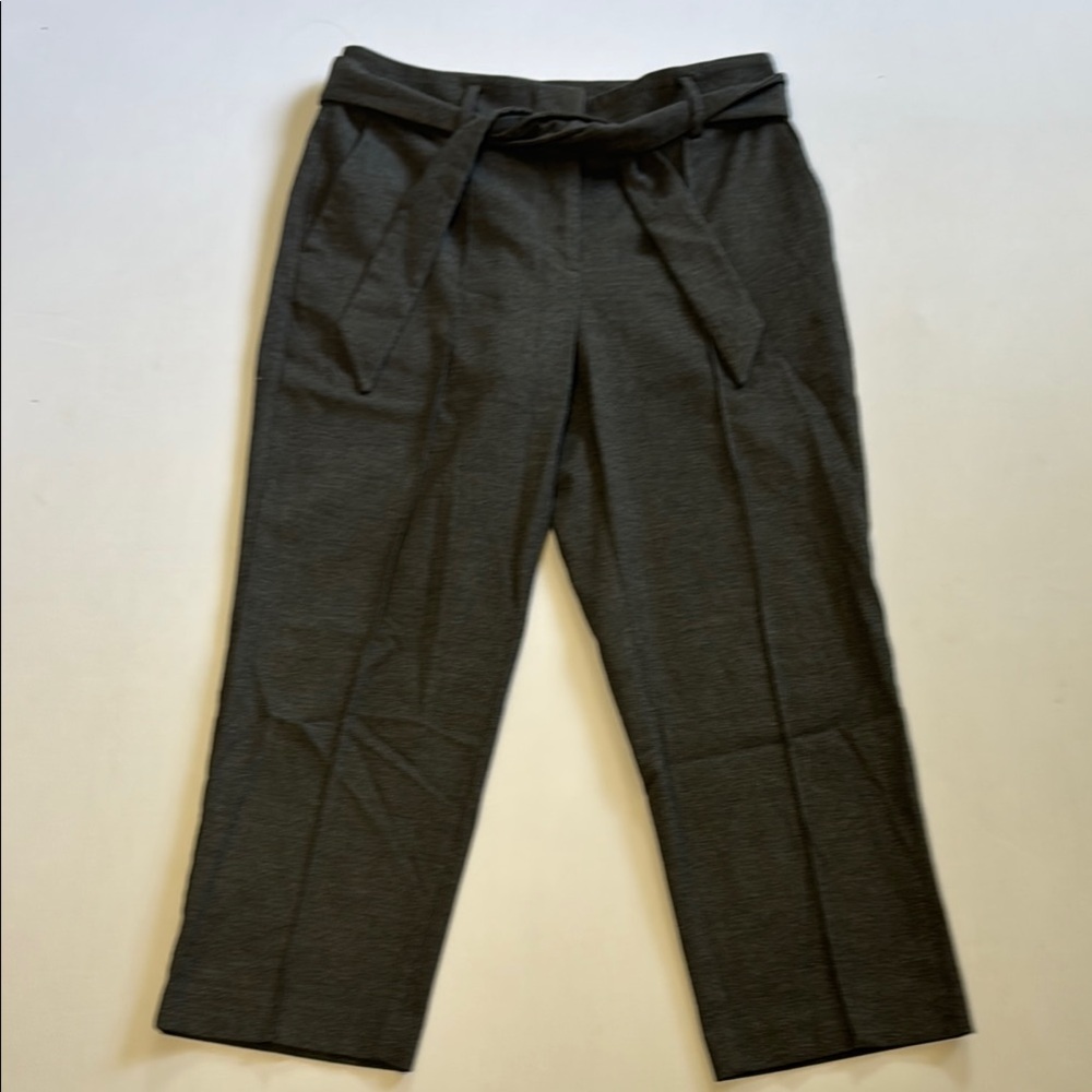 Ann Taylor LOFT Charcoal Gray Belted‎ Crop Trousers Tie Sash 8 petite wool like